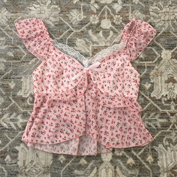 Pink Floral Lacy Tank top - Picture 1 of 5